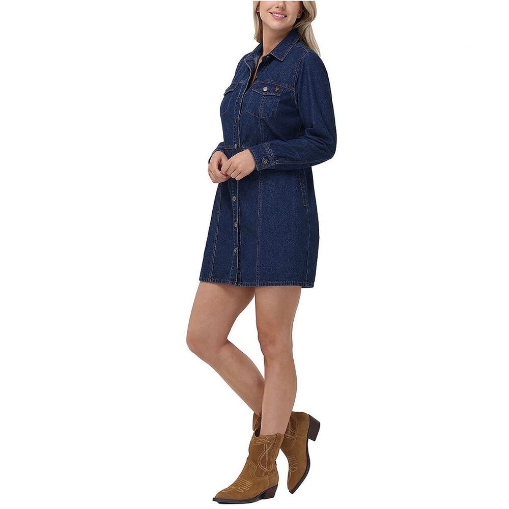 Frye Long Sleeve Denim Mini Dress Size XL Blue Pockets (1264)